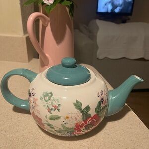The Pioneer Woman Teal and Cream Floral Teapot